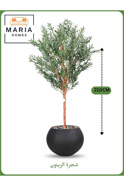 MARIA HOMES Artificial Olive Tree 210 cm – Large Decorative Tree Black with silver dots Pot