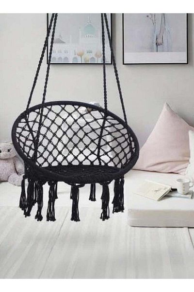 N2Y Swing Chair Hanging Hammock, Round Cotton Linen Chair Indoor and Outdoor