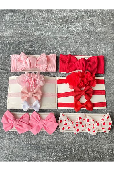 pempem bandana Baby Girl Red and Pink 12 Piece Bandana and Clip Buckle Set
