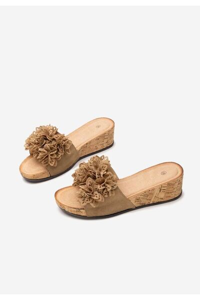 B T Shoes Floralia khaki platform slippers