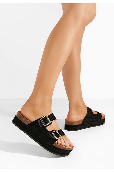 B T Shoes Ronna black high-heeled slippers
