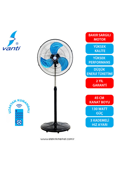 Vanti VANTİ-KCF276 KD-130 WATT KUMANDALI SANAYİ TİPİ AYAKLI VANTİLATÖR - 2 AD...