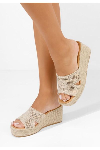 B T Shoes Carlena beige platform slippers