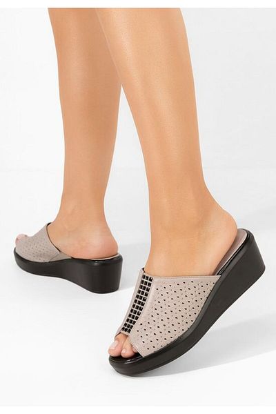 B T Shoes Zoia beige platform slippers