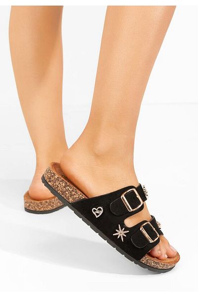 B T Shoes Black Moonie chunky-soled slippers