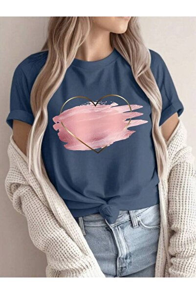 LAYORA Tricou cu imprimeu pentru femei - cu model de inimă |   Stil casual, e...