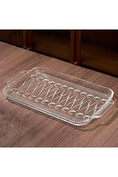 FAIR HOME Cross Straw Pattern Glass Tray – Presentation – Fruit Bowl – 33×20 cm