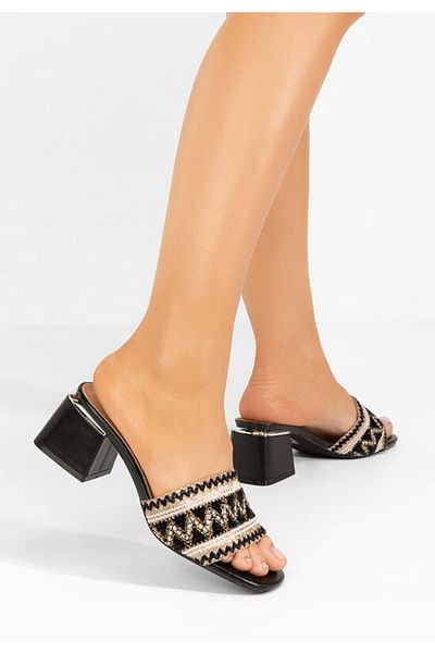 B T Shoes Justyna black chunky heel slippers