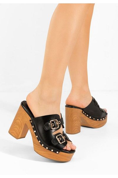 B T Shoes Black Shelyna chunky heel slippers