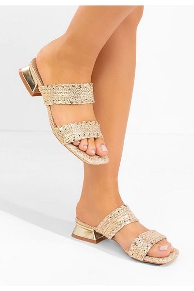 B T Shoes Cindi V2 gold heeled slippers