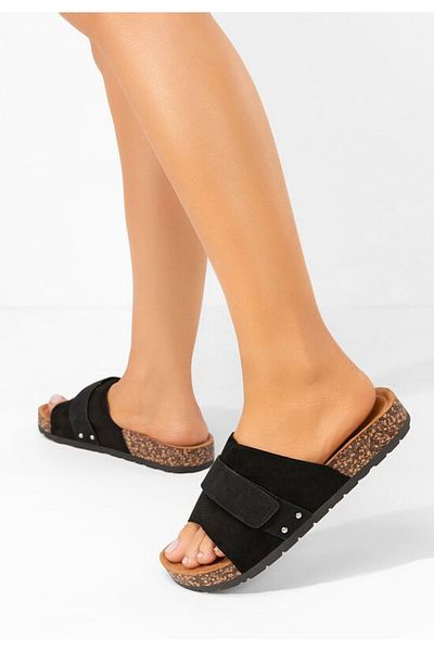 B T Shoes Black Miela thick-soled slippers