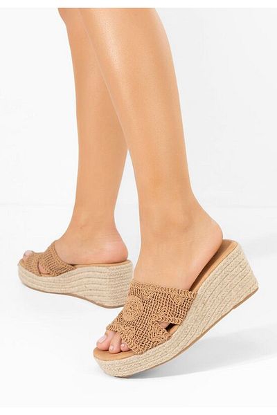 B T Shoes Carlena khaki platform slippers