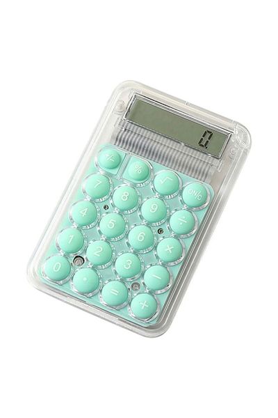 OEM Mini Pocket Calculator, 8 Digits, Solar, Transparent, with Round Colored Buttons - Green
