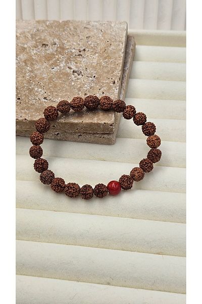 AURA Rudrksha Seed and Coral Natural Stone Bracelet