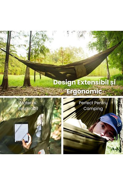 AVYRA Outdoor Hammock Set With Mosquito Net, Breathable 210T Nylon Material, Adjustable Straps, Carabiners