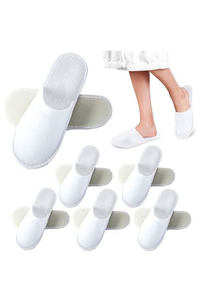 OEM Set of 6 pairs of disposable hotel slippers,Individually wrapped, Ideal homes, spas, /EVA, White