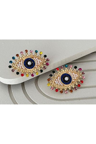 juleeco Eye Colored Zircon Stone Gold Earrings (4X2.5Cm)