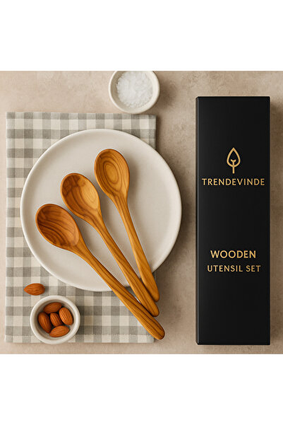 Home طقم ملاعق خشب زيتون صناعة يدوية 3 قطع حجم كبير