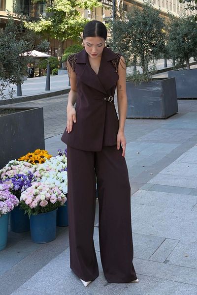 lodmela Asymmetrical Evening Dress Set with Shoulder Processing Detail 2389-Brown