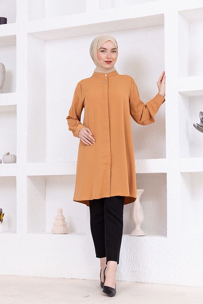 FİDEY Satin Tested Tunic with Stone Buttons