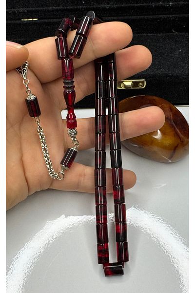 İskenderun Tesbihcilik Red Black Moire Fire Amber Prayer Beads
