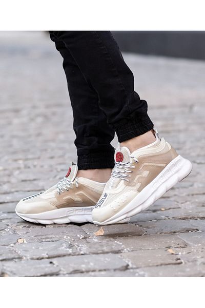 EXCLUSIVE STYLE Adidasi din piele ecologica bej - CHAIN