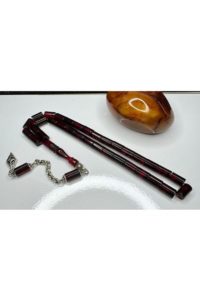 İskenderun Tesbihcilik Red Black Moire Fire Amber Prayer Beads