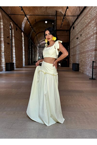 moneta boutique Women's Shoulder Bow Poplin Double Suit