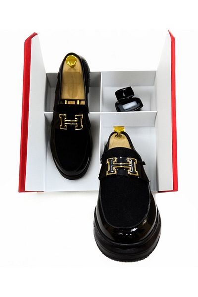 EXCLUSIVE STYLE HÉRITAGE - Black velvet and eco-leather loafers