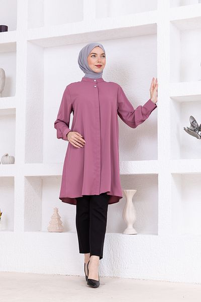FİDEY Satin Tested Tunic with Stone Buttons