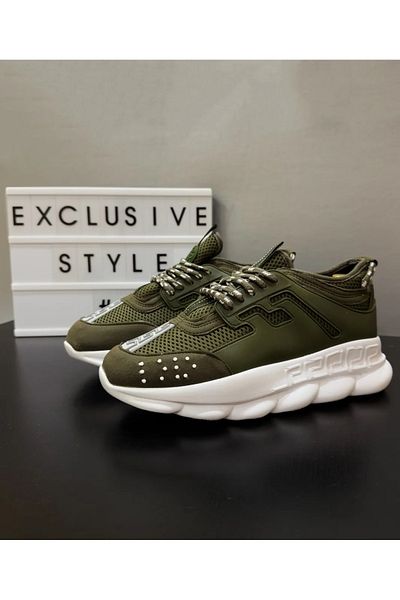 EXCLUSIVE STYLE Adidasi CHAIN Khaki - Piele ecologica si catifea