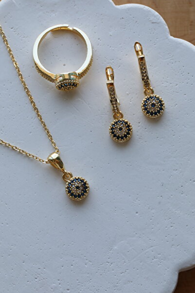 Inure Jewelry Nazar Boncuklu Zirkon Taşlı Vip Model (Kolye&Küpe&Ayarlanabilir...