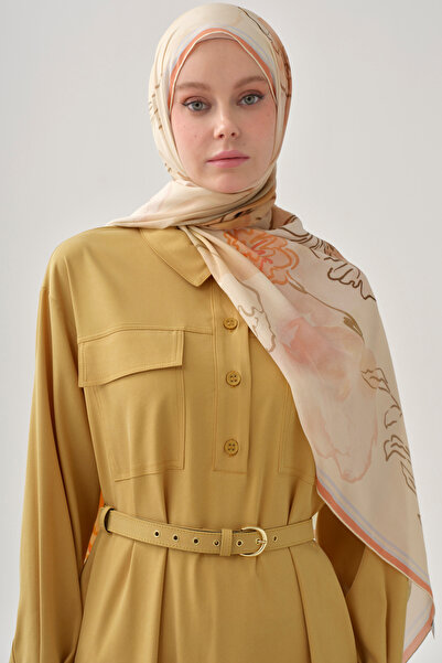 Tuğba Yarım Patlı Kemerli Elbise - Safran