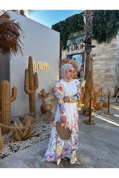 Merve Bayraktar Flower Linen Dress