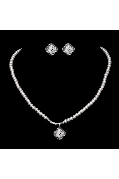 ElectraStore Pearl Jewelry Set Necklace + Earrings Alhambra