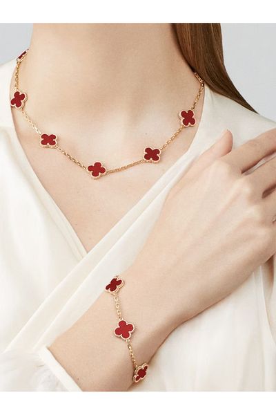 ElectraStore Red Flowers Necklace And Bracelet Jewelry Set