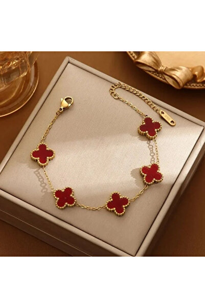 ElectraStore Alhambra Red/Animal Print Bracelet Set