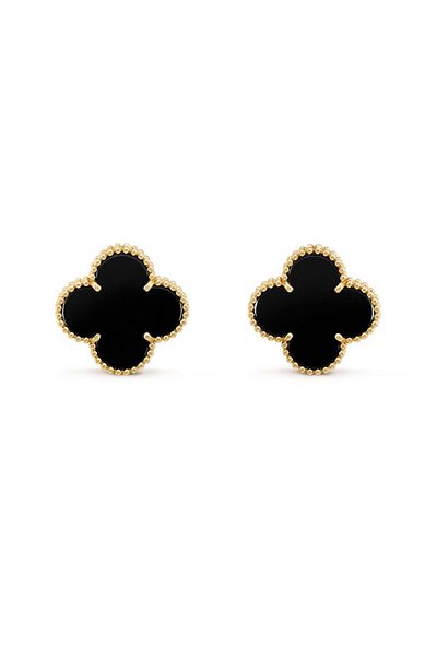 ElectraStore Alhambra Earrings with Onyx Semi-Precious Stone