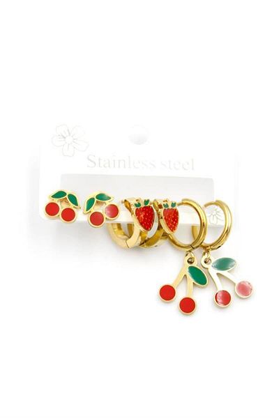 Alray Set of 6 Fruit Earrings - Gold