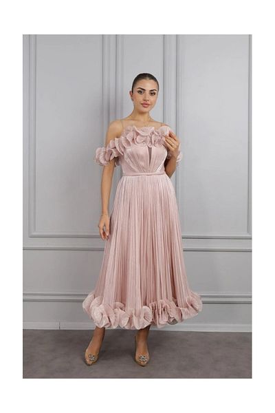OPHIRA Midi Evening Rose Dress from Premium Fine Organza