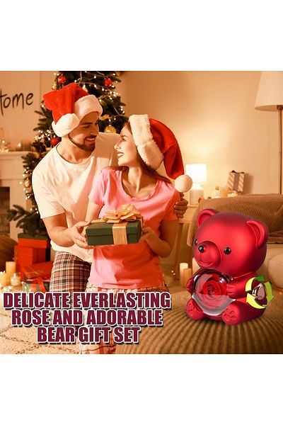 Generic Eternal Rose Teddy Bear Gift Box, Eternal Flower with Bear Necklace Jewelry Boxes