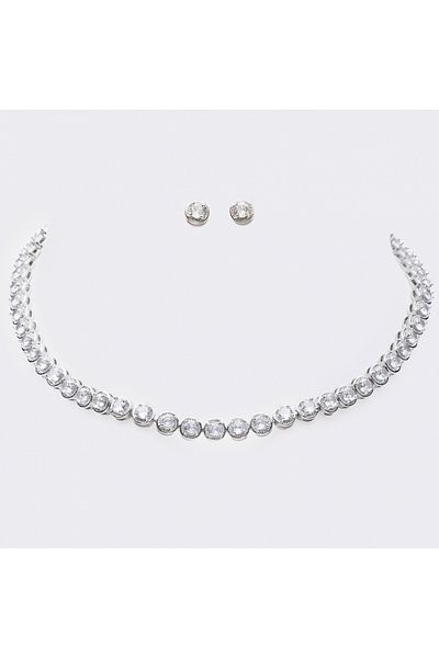 ElectraStore Tennis Set Ema Silver Necklace+Earrings