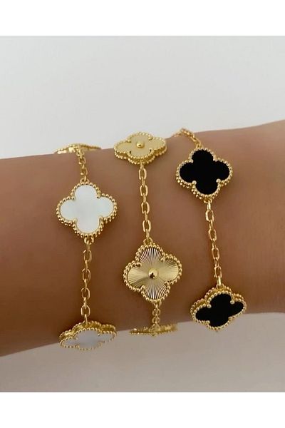 ElectraStore Set of 3 Alhambra Bracelets Black&White&Gold