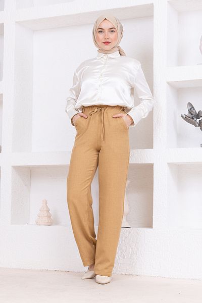 FİDEY Linen pants with elastic waist and pockets