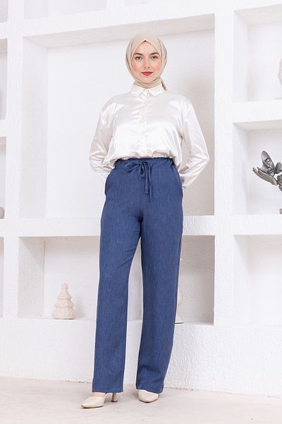 FİDEY Linen pants with elastic waist and pockets