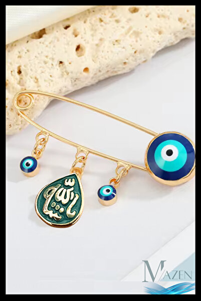 MAZEN Maşallah Yazılı Nazar Boncuklu Iğne Broş | Altın Renk Metal | Bebek Ve ...