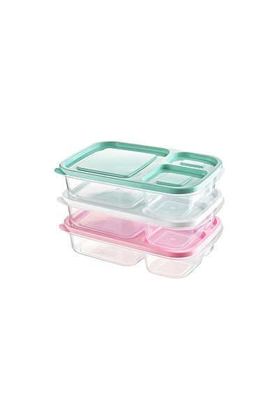 Righton 3 Pieces 3 Compartment Diet Storage Container I Portable Smart Rectangular Lunch Box Container (3 Pieces)