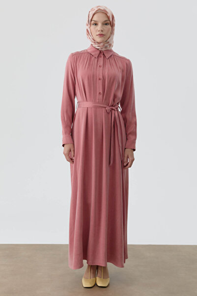 Tuğba Robalı Kuşaklı Elbise - Gül Kurusu