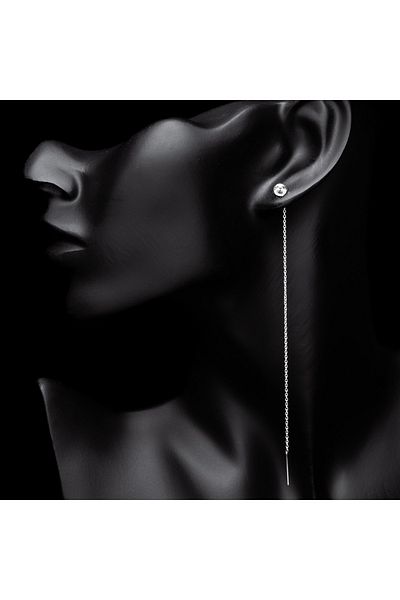 ElectraStore Long Silver Diamond Look Earrings