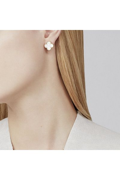 ElectraStore Gold Earrings Flower White Mother of Pearl